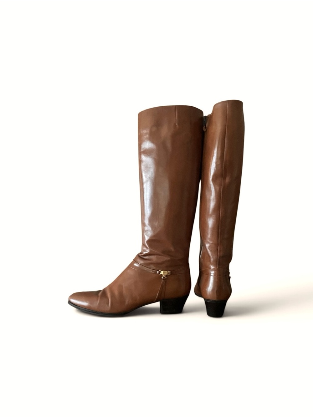 Incredible Vintage Salvatore Ferragamo Cognac Leather Knee-High Boots - Picture 1 of 5